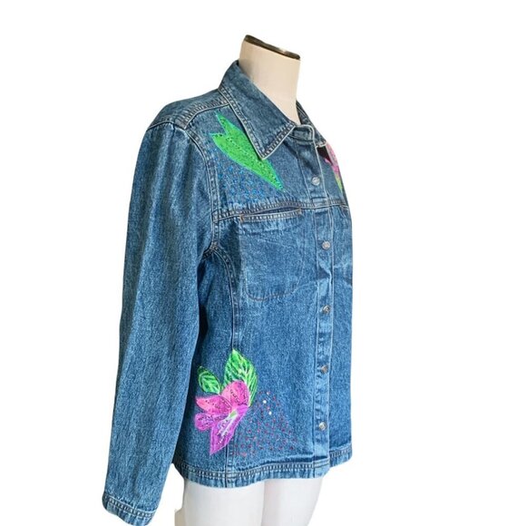 VTG BOHO Floral Embroidered Denim Jean Jacket Sz 1XL by Mirasol #73F - Picture 4 of 8